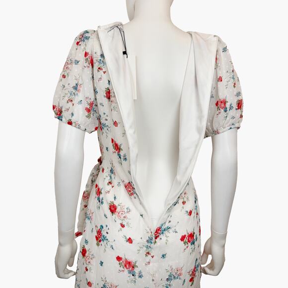 NWT COLLECTIVE CONCEPTS Sheer Floral V-Neck Wrap Mini Dress (White | Size S) - Picture 9 of 14